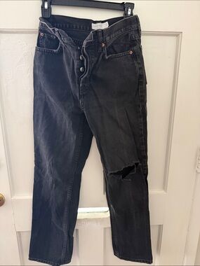 Topshop WoMen's Black Straight Jeans with Distressed Kne